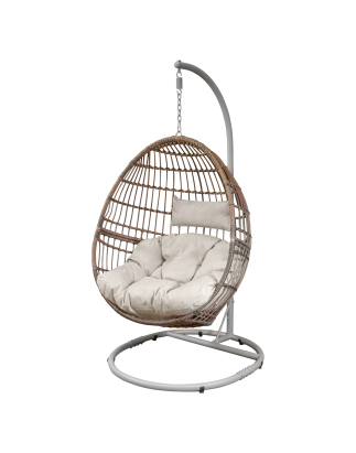 Dellonda Egg Hanging Swing Chair, Wicker Rattan Basket, Steel Frame, Single