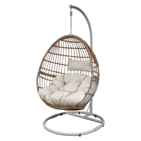 Dellonda Egg Hanging Swing Chair, Wicker Rattan Basket, Steel Frame, Single