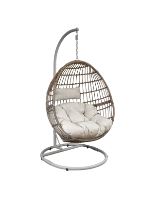 Dellonda Egg Hanging Swing Chair, Wicker Rattan Basket, Steel Frame, Single