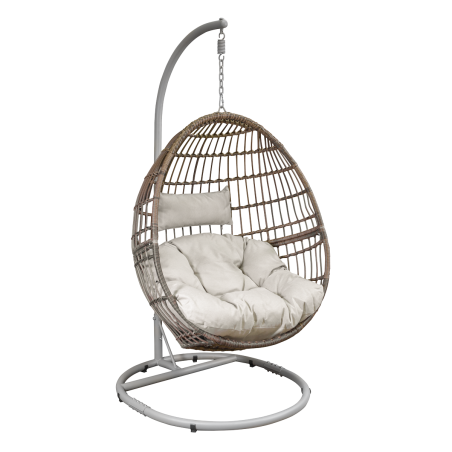 Dellonda Egg Hanging Swing Chair, Wicker Rattan Basket, Steel Frame, Single