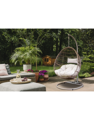 Dellonda Egg Hanging Swing Chair, Wicker Rattan Basket, Steel Frame, Single