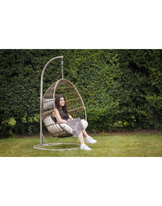 Dellonda Egg Hanging Swing Chair, Wicker Rattan Basket, Steel Frame, Single