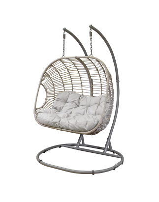 Dellonda Egg Hanging Swing Chair, Wicker Rattan Basket, Steel Frame, Double