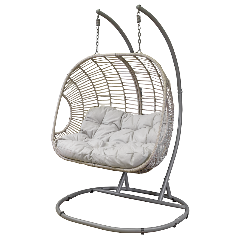 Dellonda Egg Hanging Swing Chair, Wicker Rattan Basket, Steel Frame, Double