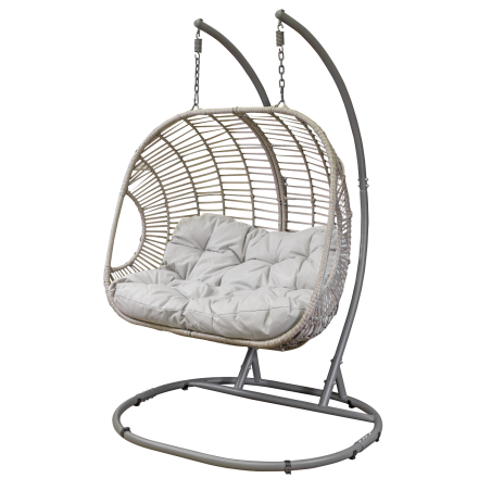 Dellonda Egg Hanging Swing Chair, Wicker Rattan Basket, Steel Frame, Double