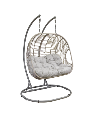 Dellonda Egg Hanging Swing Chair, Wicker Rattan Basket, Steel Frame, Double