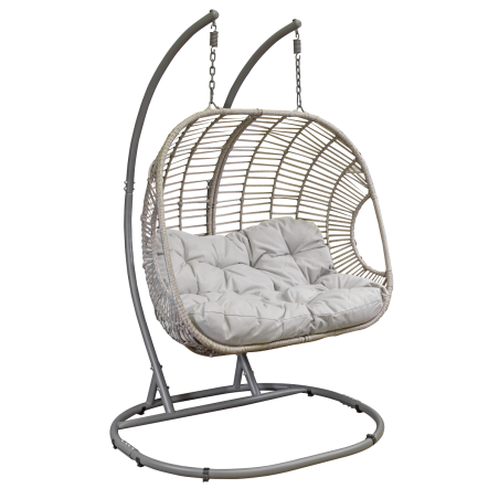 Dellonda Egg Hanging Swing Chair, Wicker Rattan Basket, Steel Frame, Double