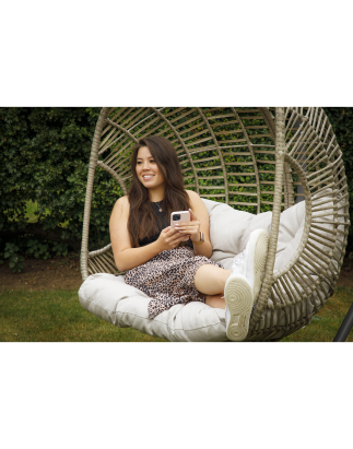 Dellonda Egg Hanging Swing Chair, Wicker Rattan Basket, Steel Frame, Double