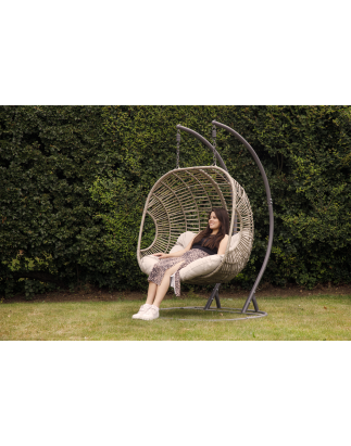 Dellonda Egg Hanging Swing Chair, Wicker Rattan Basket, Steel Frame, Double