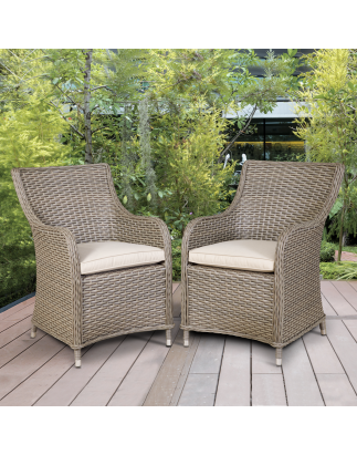 Dellonda Chester Rattan Wicker Garden Dining Chairs with Cushion, Brown