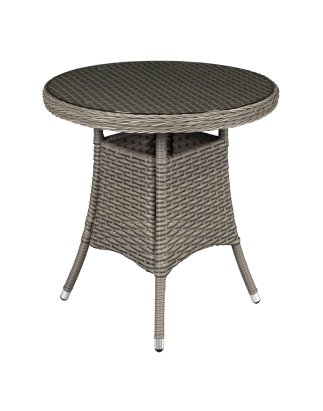 Dellonda Chester Rattan Wicker Outdoor Bistro Table with Tempered Glass Top, Brown