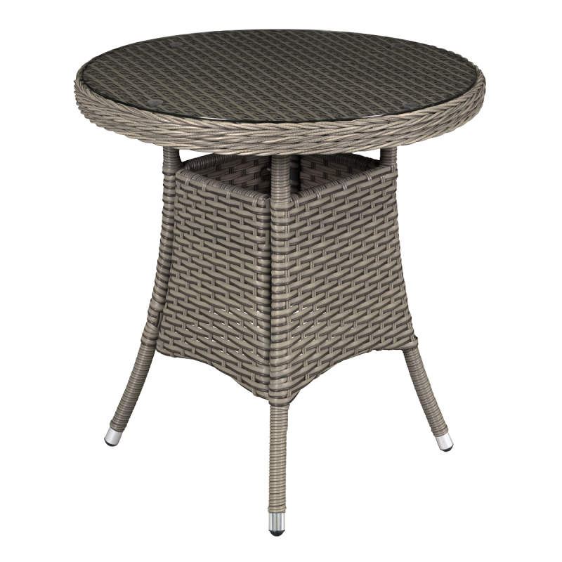 Dellonda Chester Rattan Wicker Outdoor Bistro Table with Tempered Glass Top, Brown