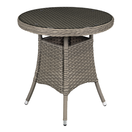 Dellonda Chester Rattan Wicker Outdoor Bistro Table with Tempered Glass Top, Brown