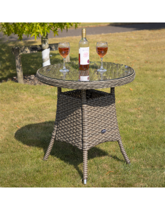 Dellonda Chester Rattan Wicker Outdoor Bistro Table with Tempered Glass Top, Brown