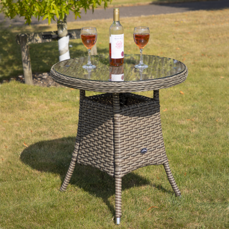 Dellonda Chester Rattan Wicker Outdoor Bistro Table with Tempered Glass Top, Brown