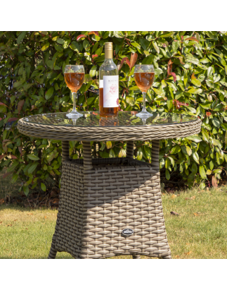 Dellonda Chester Rattan Wicker Outdoor Bistro Table with Tempered Glass Top, Brown