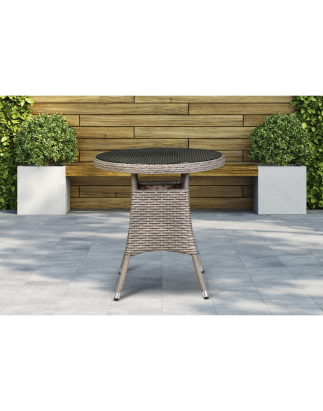 Dellonda Chester Rattan Wicker Outdoor Bistro Table with Tempered Glass Top, Brown