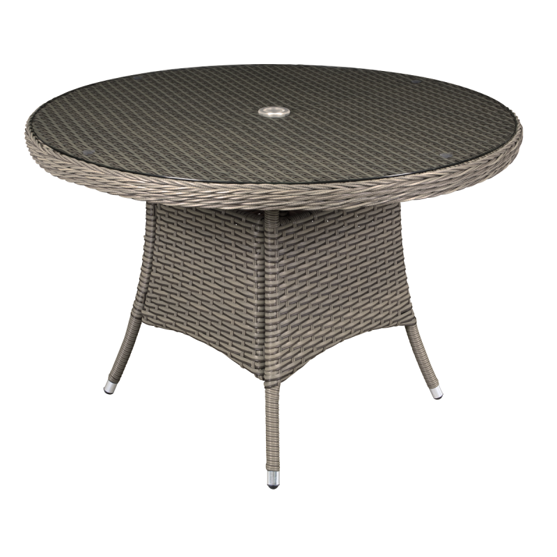 Dellonda Chester Rattan Wicker Outdoor Dining Table with Tempered Glass Top, Brown