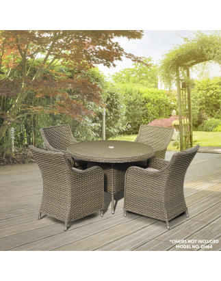 Dellonda Chester Rattan Wicker Outdoor Dining Table with Tempered Glass Top, Brown