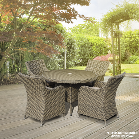 Dellonda Chester Rattan Wicker Outdoor Dining Table with Tempered Glass Top, Brown