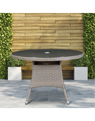 Dellonda Chester Rattan Wicker Outdoor Dining Table with Tempered Glass Top, Brown