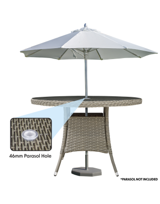 Dellonda Chester Rattan Wicker Outdoor Dining Table with Tempered Glass Top, Brown