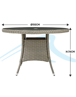 Dellonda Chester Table de salle à manger d'extérieur en rotin et osier avec plateau en verre trempé Marron