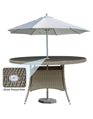 Dellonda Chester Rattan Wicker Outdoor Dining Table with Tempered Glass Top