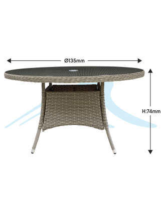 Table de salle à manger d'extérieur en osier et rotin Dellonda Chester avec plateau en verre trempé