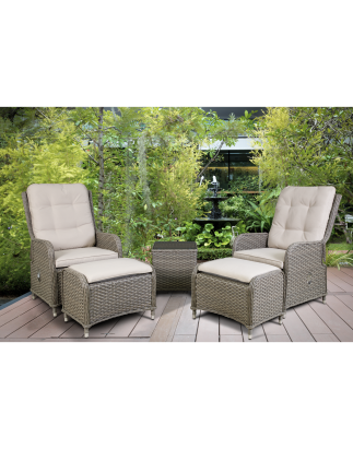 Dellonda Chester Rattan Wicker Outdoor Recliner Seat & Coffee Table Set, Brown