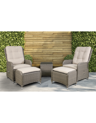 Dellonda Chester Rattan Wicker Outdoor Recliner Seat & Coffee Table Set, Brown