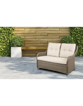 Dellonda Chester Rattan Wicker Outdoor Lounge 2-Seater Sofa with Cushion, Brown