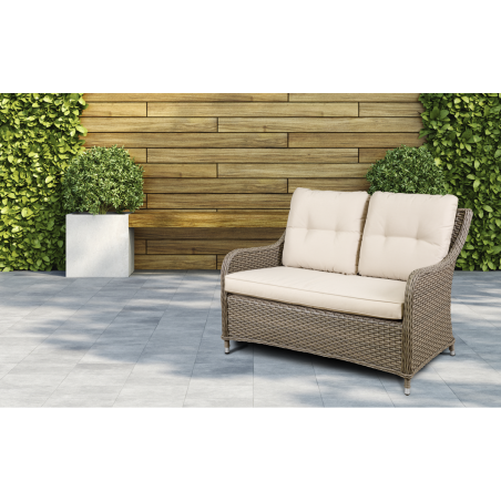 Dellonda Chester Rattan Wicker Outdoor Lounge 2-Seater Sofa with Cushion, Brown