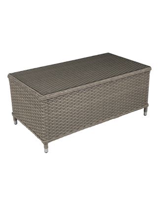 Dellonda Chester Rattan Wicker Outdoor Coffee Table with Tempered Glass Top, Brown