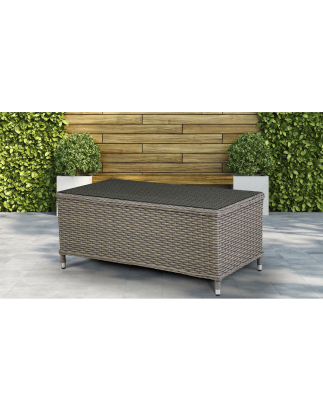 Dellonda Chester Rattan Wicker Outdoor Coffee Table with Tempered Glass Top, Brown