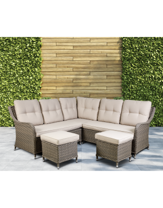 Dellonda Chester Rattan Wicker Outdoor 5 Seat Corner Sofa Set, Brown