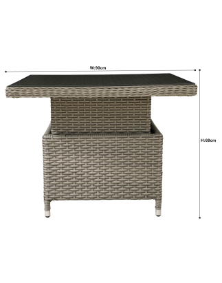 Dellonda Chester Table de salle à manger d'extérieur réglable en rotin et osier Marron