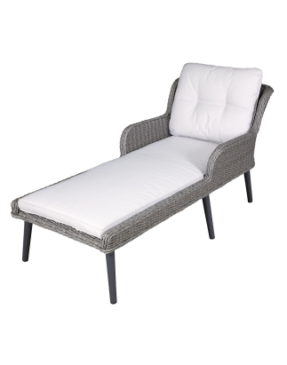 Dellonda Buxton Chaise longue en rotin et osier avec accoudoirs, coussins lavables, gris