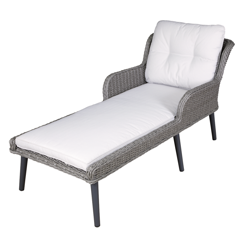 Dellonda Buxton Chaise longue en rotin et osier avec accoudoirs, coussins lavables, gris