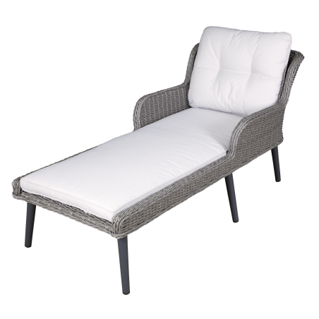 Dellonda Buxton Chaise longue en rotin et osier avec accoudoirs, coussins lavables, gris