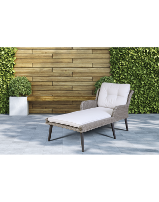 Dellonda Buxton Rattan Wicker Sun Lounger with Armrests Washable Cushions, Grey