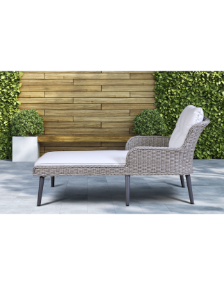 Dellonda Buxton Rattan Wicker Sun Lounger with Armrests Washable Cushions, Grey