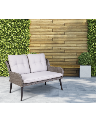 Dellonda Buxton Rattan Wicker Outdoor Lounge 2-Seater Sofa with Cushion, Grey