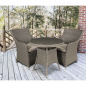 Dellonda Chester 3 Piece Rattan Wicker Outdoor Dining Set with Tempered Glass Table Top, Brown