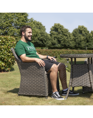 Dellonda Chester Ensemble de salle à manger d'extérieur 3 pièces en rotin et osier avec plateau en verre trempé, marron