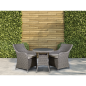 Dellonda Chester 3 Piece Rattan Wicker Outdoor Dining Set with Tempered Glass Table Top, Brown