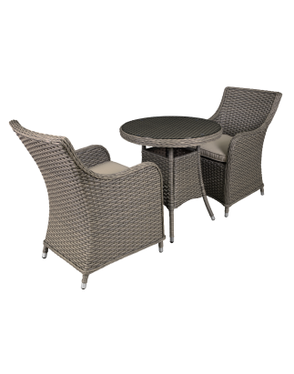 Dellonda Chester 3 Piece Rattan Wicker Outdoor Dining Set with Tempered Glass Table Top, Brown