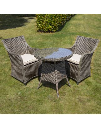 Dellonda Chester 3 Piece Rattan Wicker Outdoor Dining Set with Tempered Glass Table Top, Brown