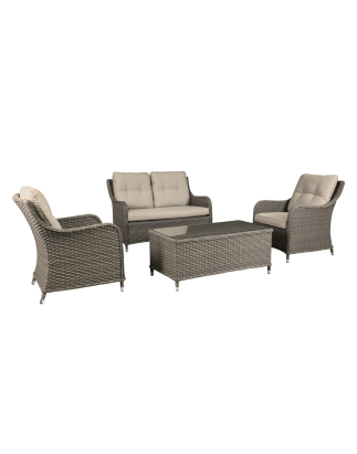 Dellonda Chester 4 Piece Outdoor Rattan Lounge Set with Double Seater Sofa, Brown - DG87