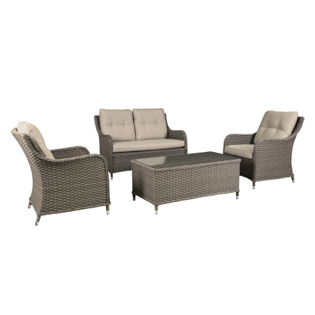 Dellonda Chester 4 Piece Outdoor Rattan Lounge Set with Double Seater Sofa, Brown - DG87